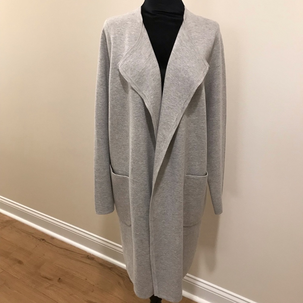 J. Crew Gray Long Cardigan with Draped Collar